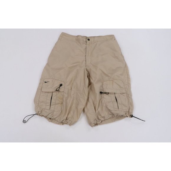 Vintage Nike Mens Large Travis Scott Mini Swoosh Baggy Nylon Cargo Shorts Tan